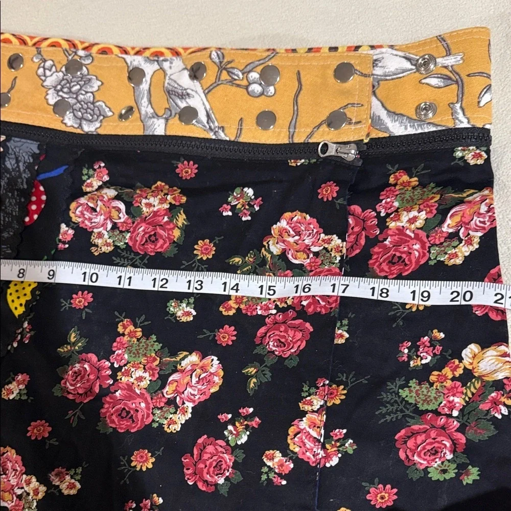 Zand Amsterdam Black Floral Mini Skirt with Yellow Contrast Waistband